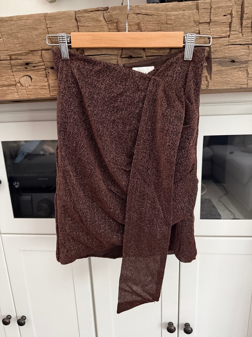 Hello Molly Brown Shimmer Metallic Draped Mini Skirt Size 6 M NWT Party Holiday